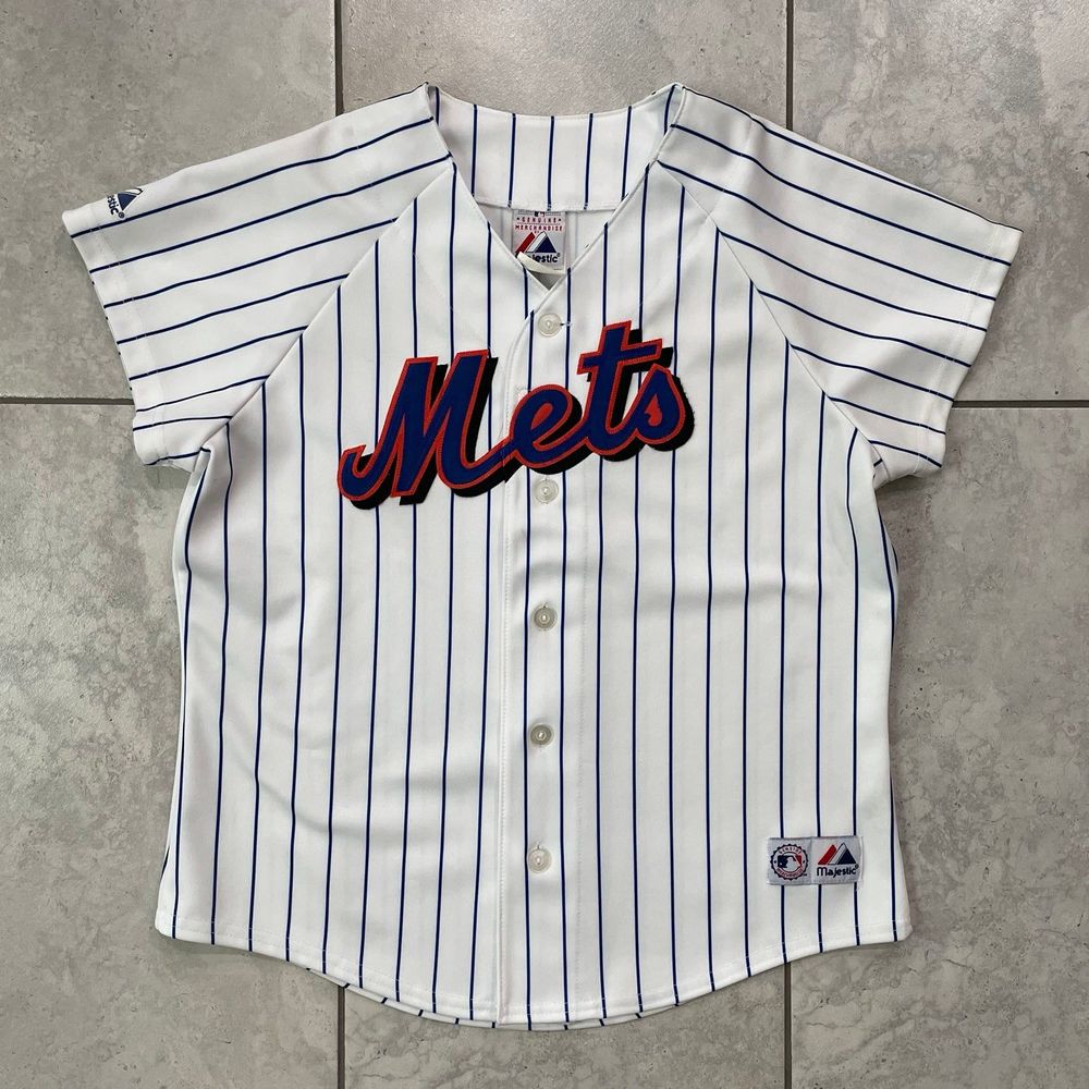 Official New York Mets Womens Size L Majestic Jersey Stripe